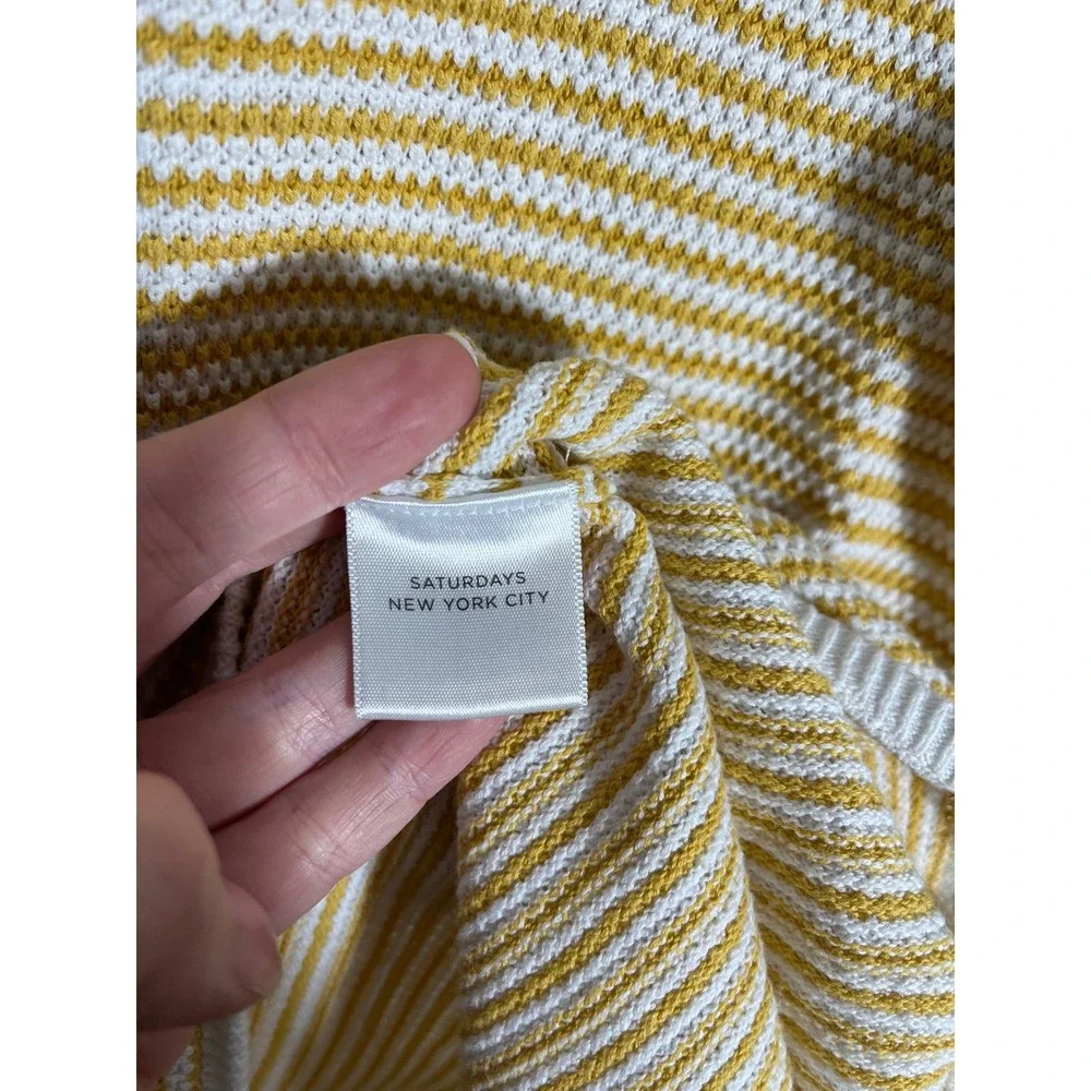 SATURDAYS NYC Short Sleeve Mustard Yellow Striped Cotton Knit Sweater Tee